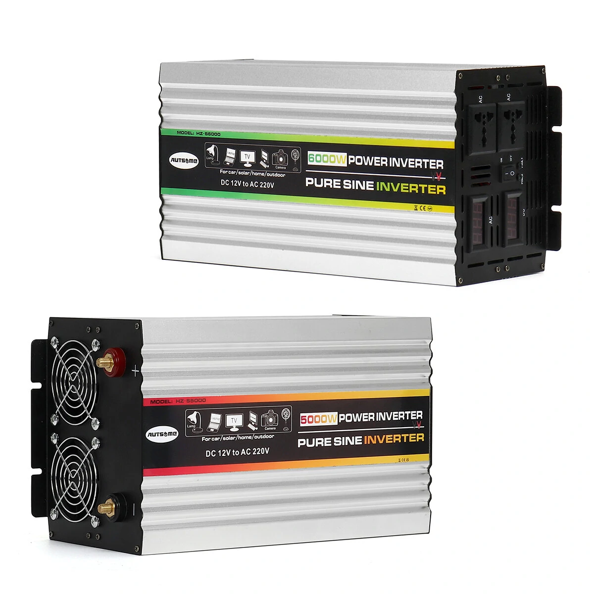 (image for) AUTSOME 12V to 220V Converter Pure Sine Wave Power Inverter Dual LCD Digital Display 2 Sockets Multiple Protection Functions